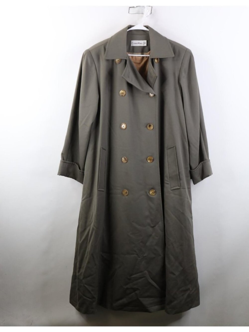 Vtg 80s 90s Calvin Klein Womens 12 Italy Wool Lined Double Breasted Trench Coat